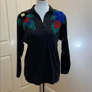 Stephanie Appliqué Embellished Medium Collared L/S Top Vintage Medium